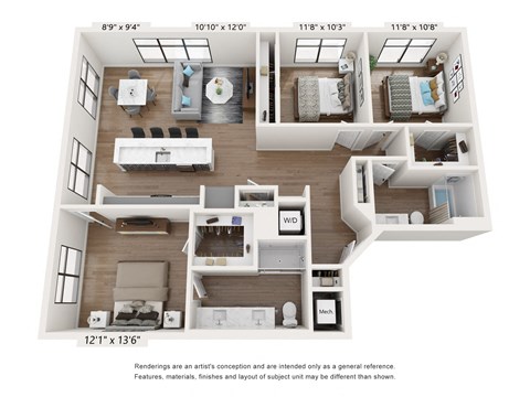 a 3d floor plan of a house with a bedroom and living room